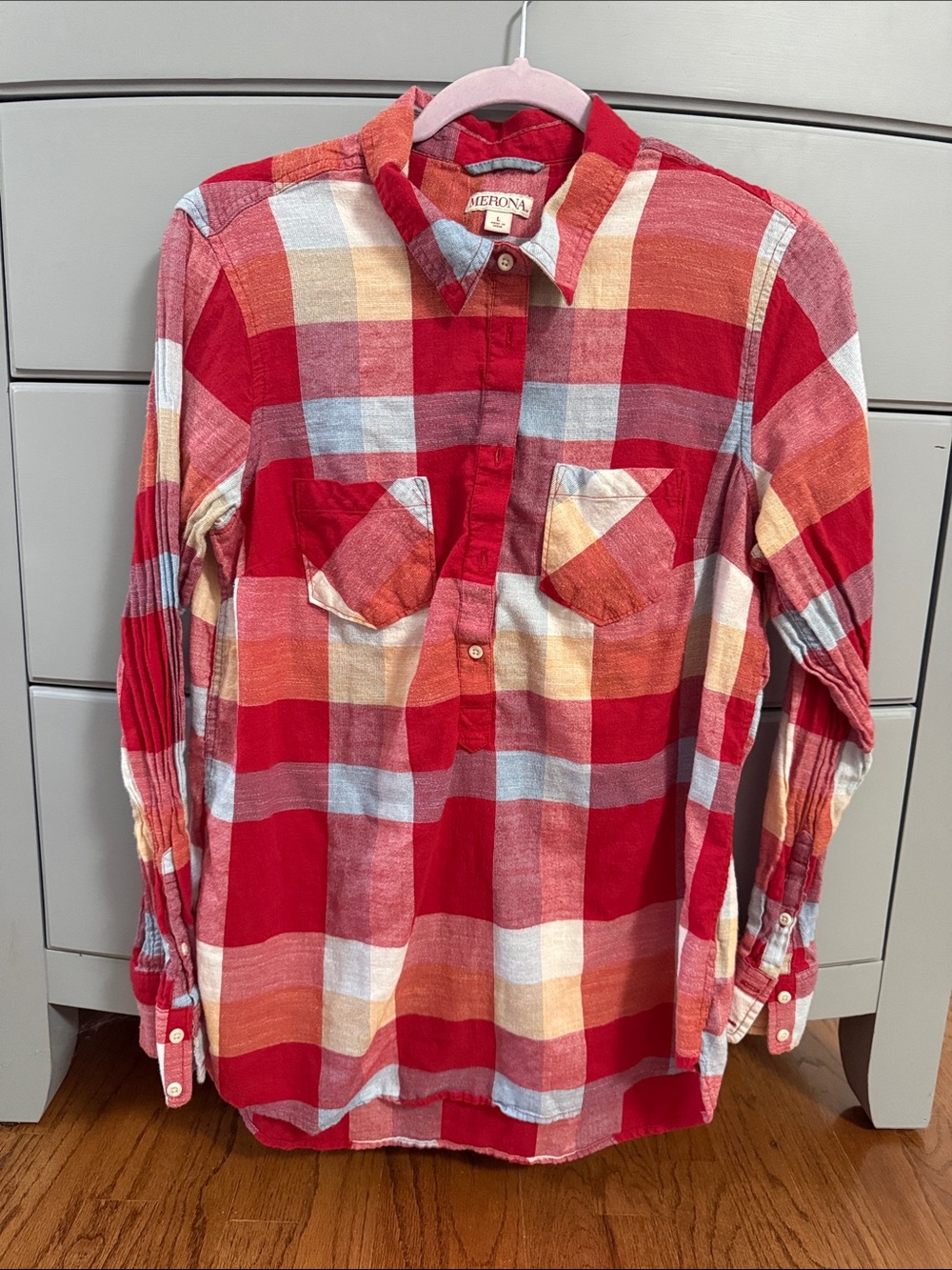 Merona Red and Cream Plaid Button-Down Shirt